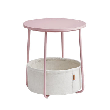 3-delige bijzettafelset met stoffen mand - pastelroze/wit - 45 cm