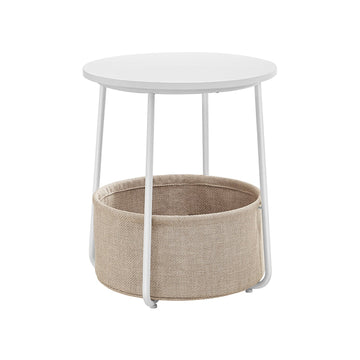 Ronde bijzettafel met stoffen opbergmand - nachtkastje - 45 x 45 x 55 cm