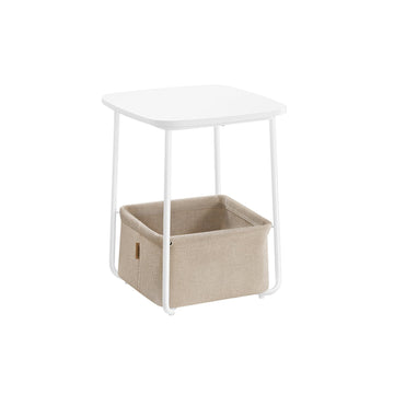 Bijzettafel met stoffen mand - spaanplaat en staal - 40 x 40 x 50 cm - wit-camelbruin