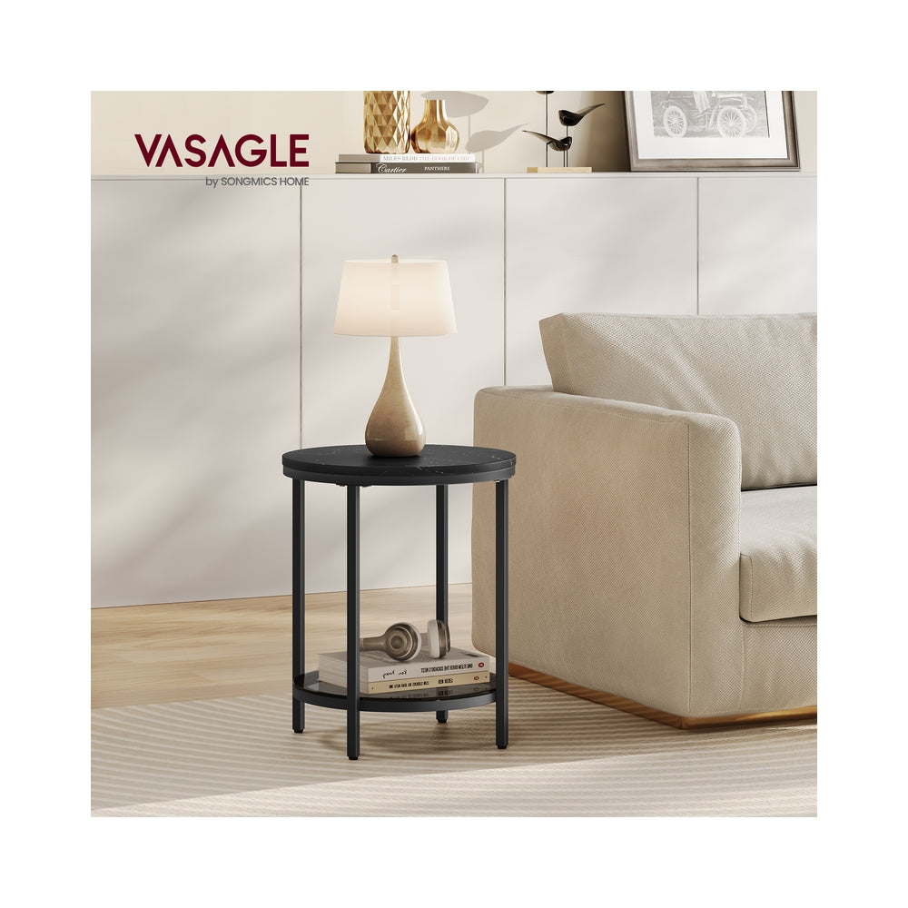 Beistelltisch 2 Ebenen Marmor-Optik Weiß | Schwarz-Tintenschwarz | 45x45x55 cm