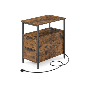 Bijzettafel met stekkerdoos - 2 laden - 60 x 35 x 61 cm - vintage bruin-zwart