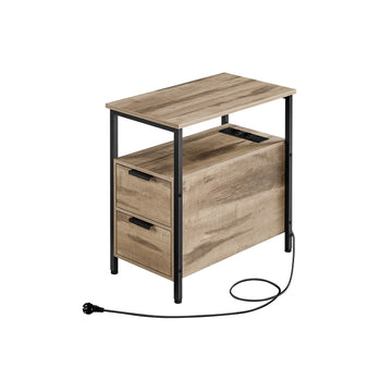 Bijzettafel met laden, spaanplaat en staal - nachtkastje - 60 x 35 x 61 cm - bruin/zwart