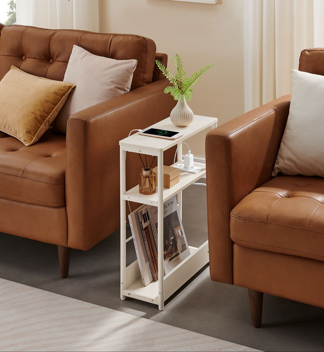 Beistelltisch mit 3 Ablagen – schmal – weiß – platzsparend – 18x45x58 cm