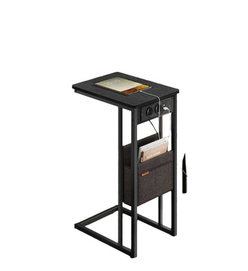 C-vorm bijzettafel met 2 stopcontacten - zwart - 30x40x62 cm