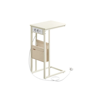C-vormige bijzettafel met 2 stopcontacten, wit, 30 x 40 x 62 cm