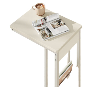 C-vormige bijzettafel met opbergtas - 30 x 40 x 62 cm - wit