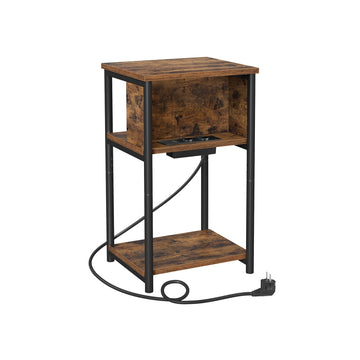 Vintage bijzettafel bruin-zwart - spaanplaat en staal - 30 x 34 x 58 cm