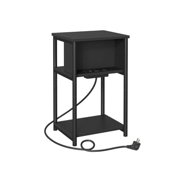 Bijzettafel met USB en stopcontact - zwart spaanplaat en staal - 30x34x58 cm