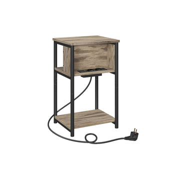 Bijzettafel met stopcontact, bruin-zwart, 30 x 34 x 58 cm