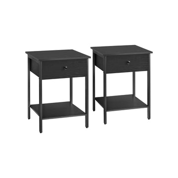 Set van 2 nachtkastjes met lade en plank - zwart - 40x40x55 cm