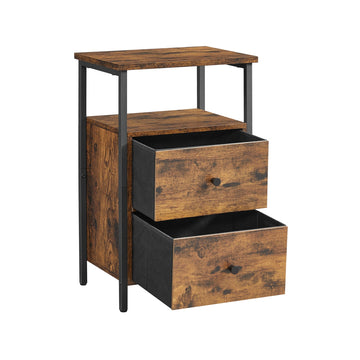 Vintage bijzettafel bruin-zwart – nachtkastje – lade – staal – 38 x 28 x 60 cm
