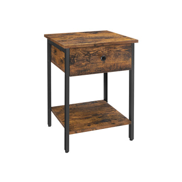 Nachtkastje vintage donkerbruin - 40 x 40 x 55 cm - lade en plank - spaanplaat/ijzer