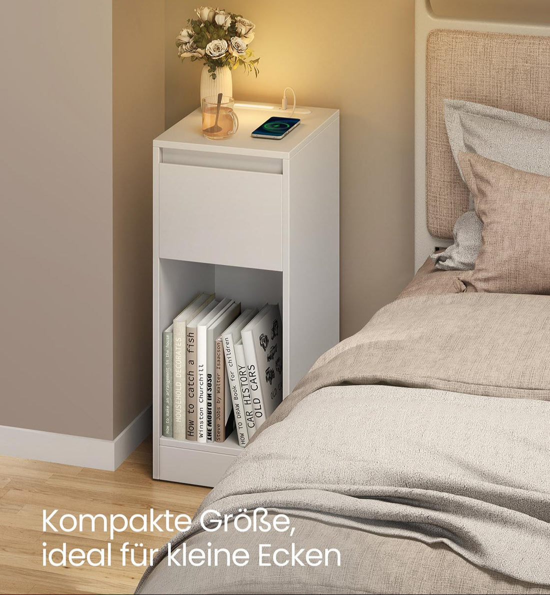 Weißer Nachttisch – Beistelltisch – nachhaltig und platzsparend – 30 x 25 x 59,5 cm