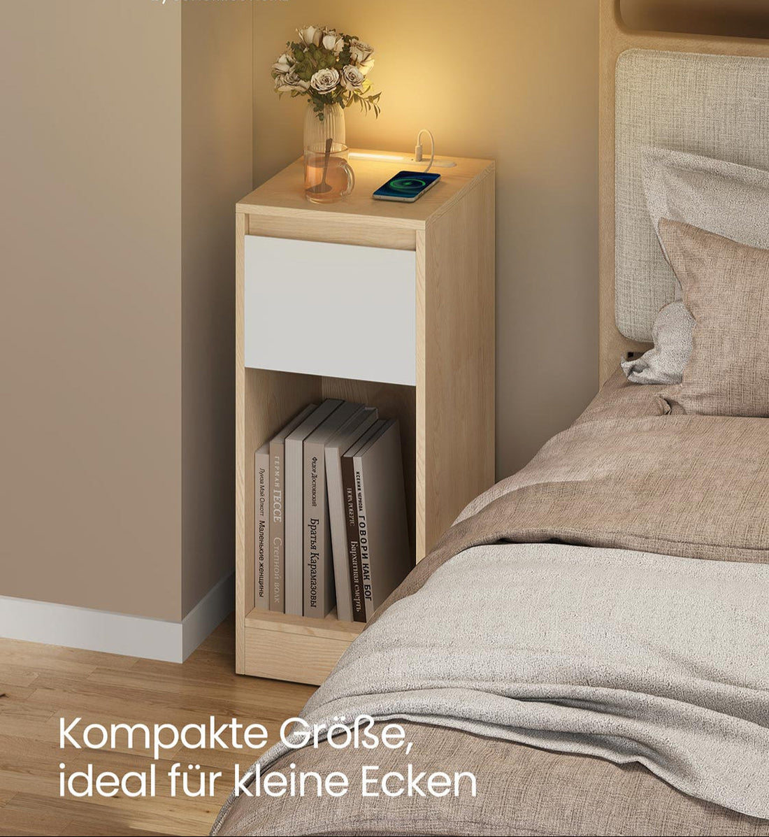 Nachttisch mit Stauraum – MDF & Spanplatte – Braun 30 x 25 x 59,5 cm