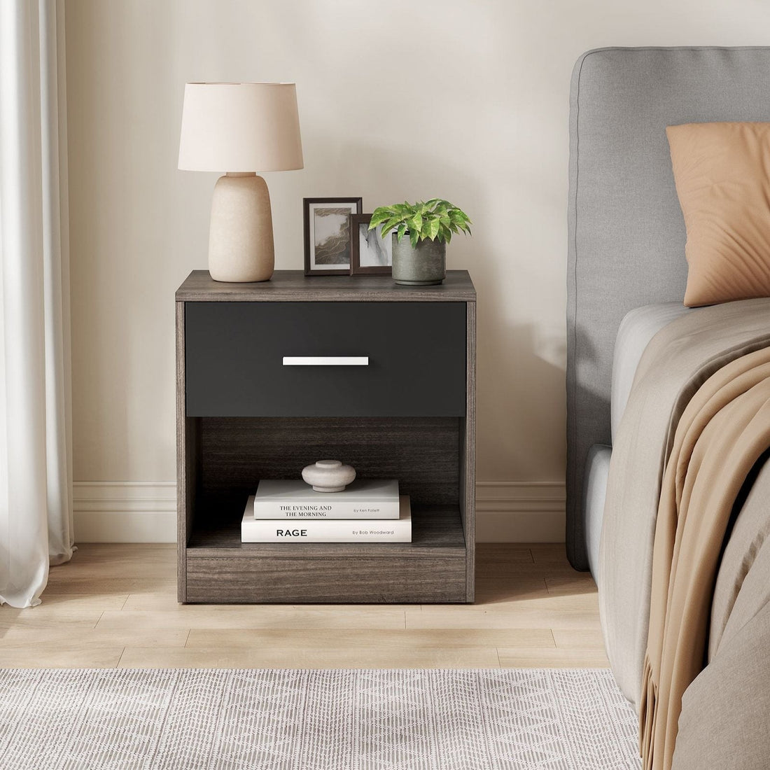 Spånskivans sidobord - mörkröd svart - nattduksbord - robust - 28 x 39 x 41 cm