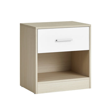 Spaanplaat bijzettafel - naturel beige/wit - lade en open vak - 28 x 39 x 41 cm