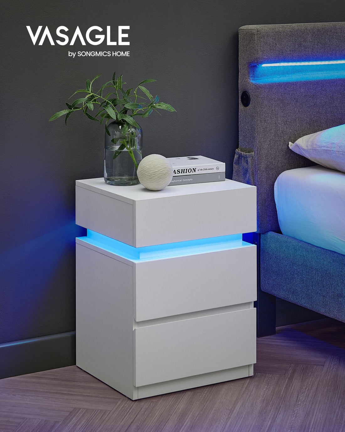 Beistelltisch mit verstellbarer LED-Beleuchtung, weiß/grün, 33,5 x 40 x 55 cm