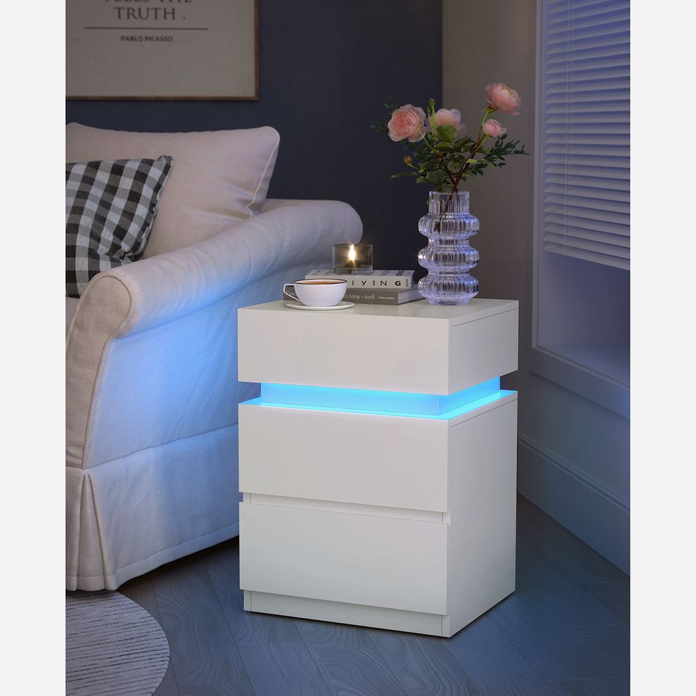 Nachttisch mit LED-Beleuchtung – Weiß – 33,5 x 40 x 55 cm