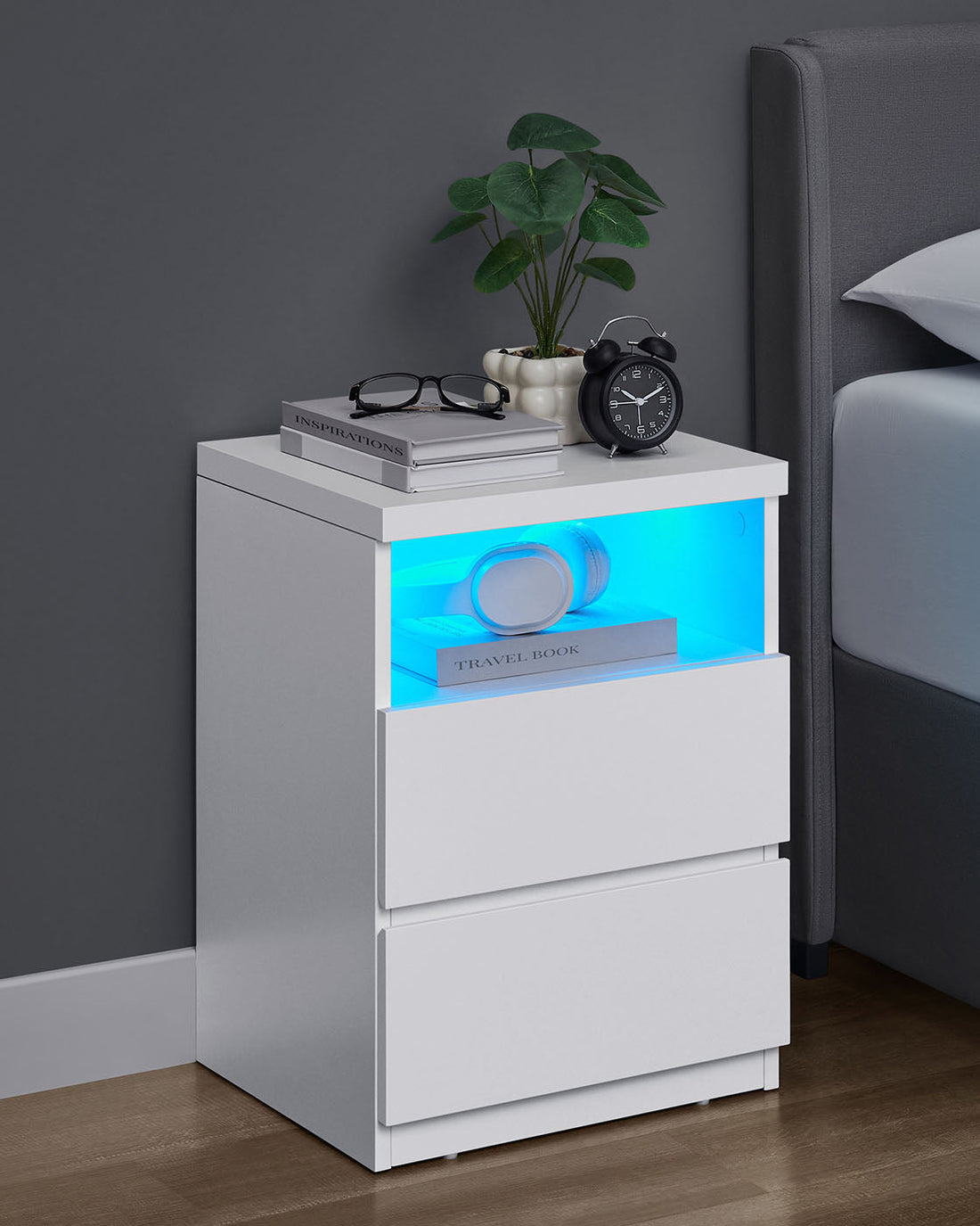 Bijzettafel met LED-verlichting - Nachtkastje - 35 x 40 x 55 cm - Wolk wit