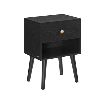Zwart nachtkastje met opbergruimte - spaanplaat, MDF, massief hout - 28 x 39 x 55 cm