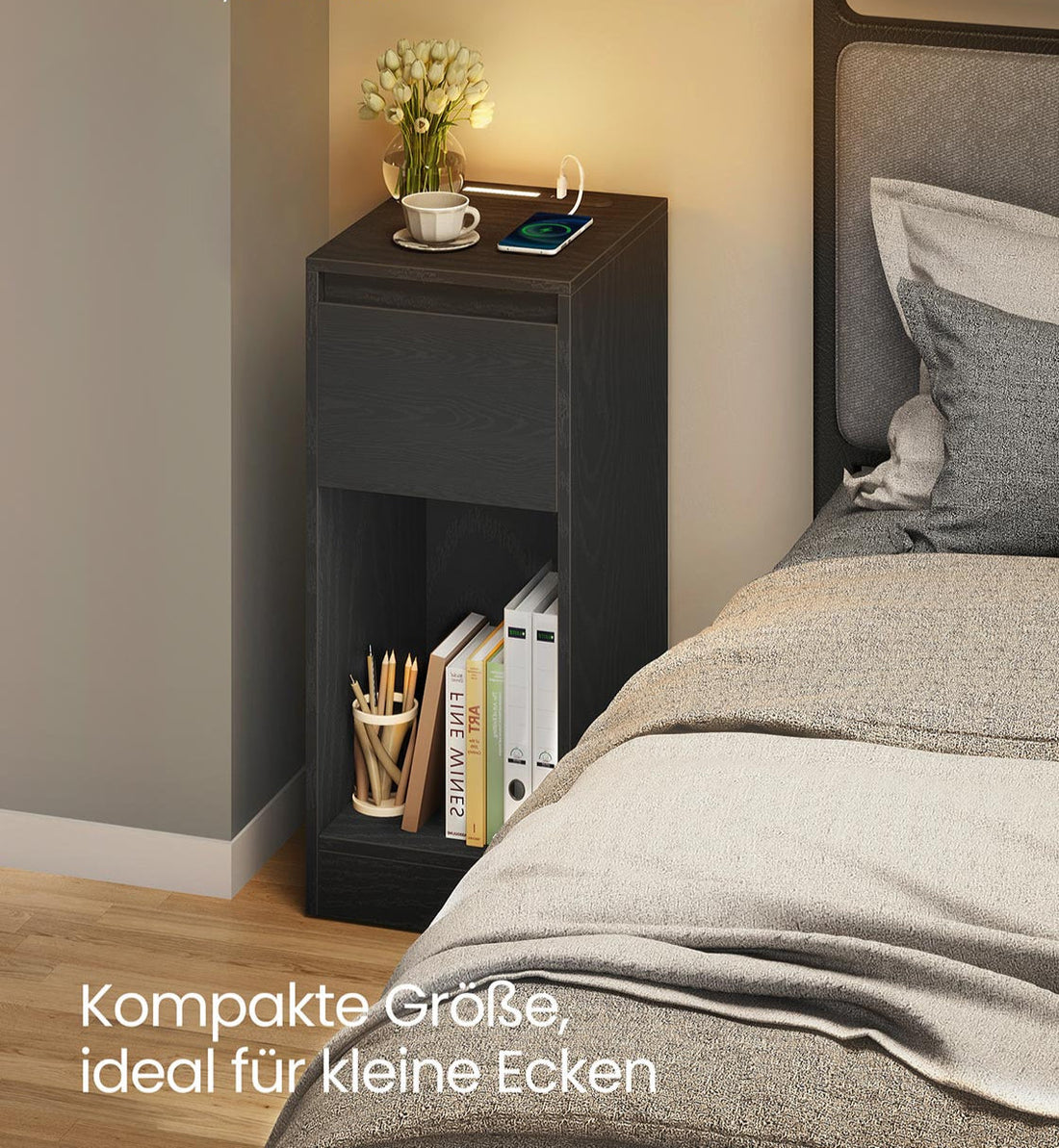 2-teiliges Set schwarze Nachttische - MDF-Holz - 30 x 25 x 59,5 cm