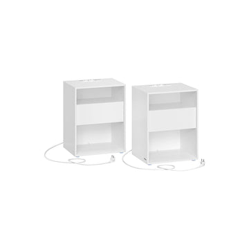2-delige set nachtkastjes met oplaadfunctie - mat wit - spaanplaat - 35x45x58,3 cm