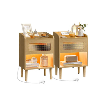 2-delige nachtkastjes set - massief houten poten - 35 x 40 x 60 cm - bruin