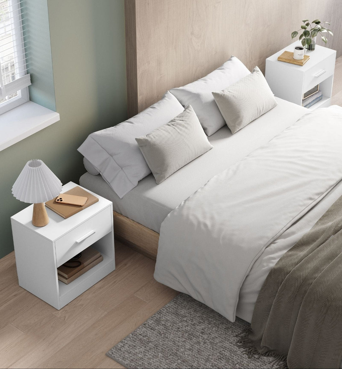 2-delat set sängbord – klassiskt – vitt – 28 x 39 x 41 cm