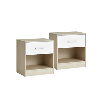 2-delige bijzettafelset spaanplaat - naturel beige en klassiek wit - 28x39x41 cm