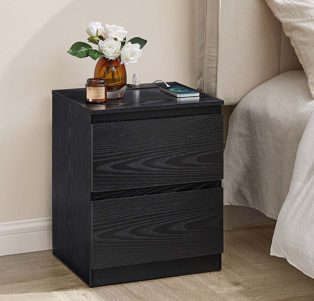 2-delat sängbordssset - MDF - 35 x 40 x 49 cm - ebenholtsvart