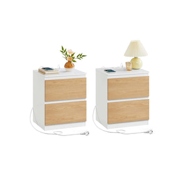 2-delige witte en bruine nachtkastjes set - hout - 35x40x49 cm