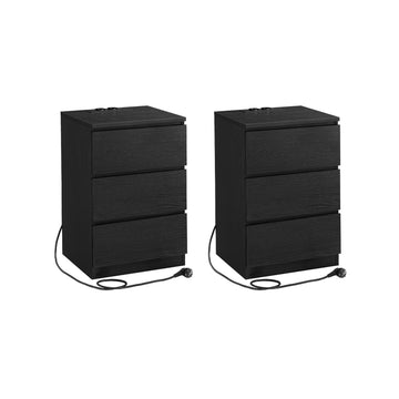 Set van 2 nachtkastjes - modern design - 2 USB-poorten - ebbenhout zwart - 45x35x55 cm