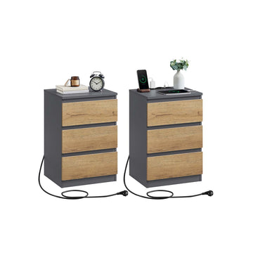 2-delige set nachtkastjes met laadstation - grijs/bruin - 35x40x59 cm