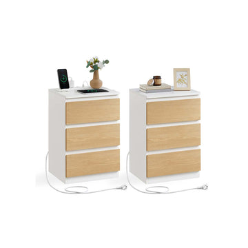 Nachtkastjes set van 2 met lade en oplaadstation - 35 x 40 x 59 cm