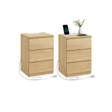 2-delige nachtkastjeset met oplaadstation - bruin - 35 x 40 x 59 cm