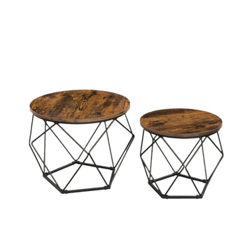 2-delige salontafelset vintage hout staal 50x40 & 40x36 cm