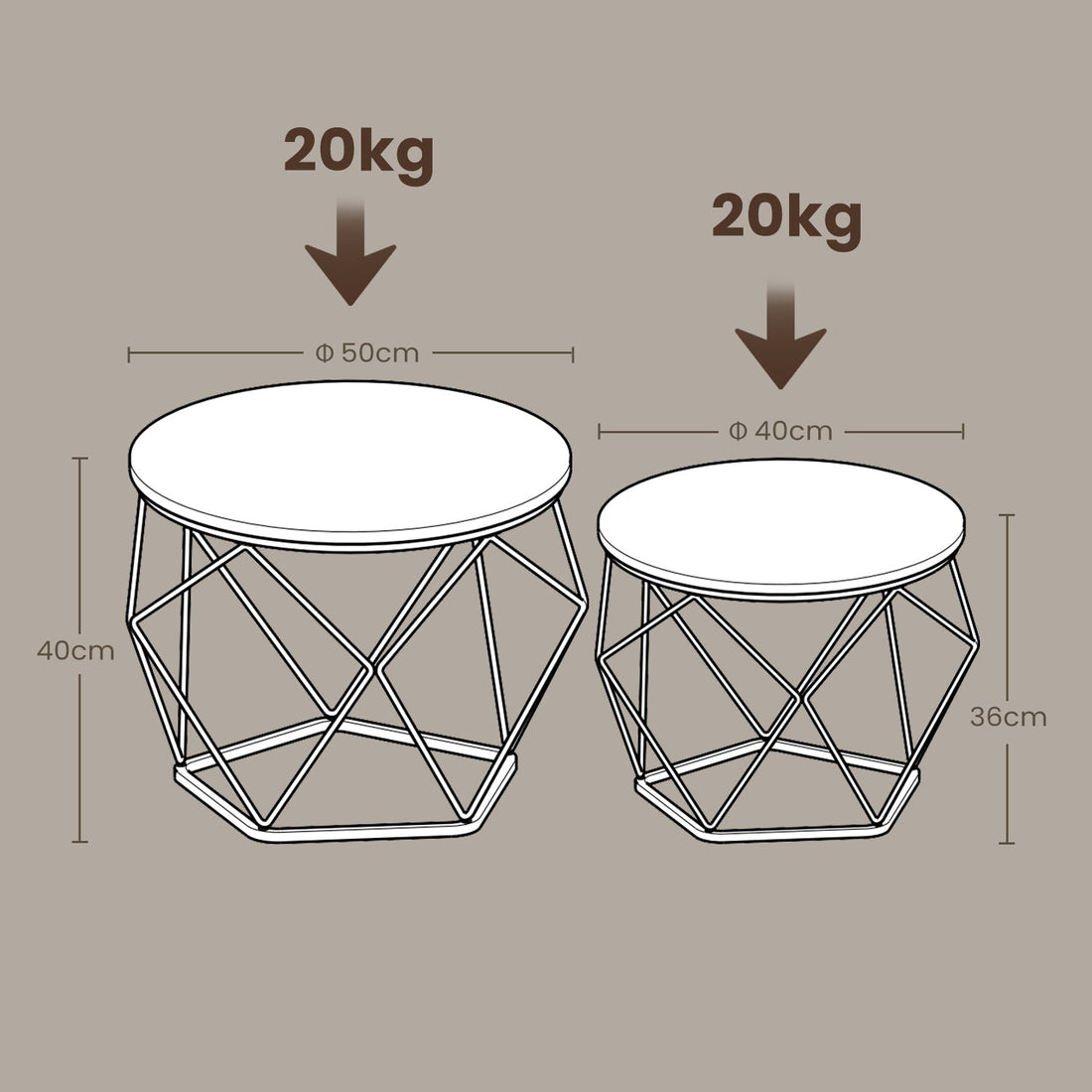 Salontafels 2-delig, nesttafels, afneembare bladen, 50 x 40 & 40 x 36 cm, wit