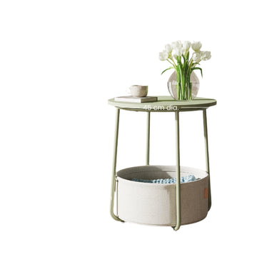 Ronde salontafel en bijzettafel - Ø45 x 50 cm - met stoffen mand
