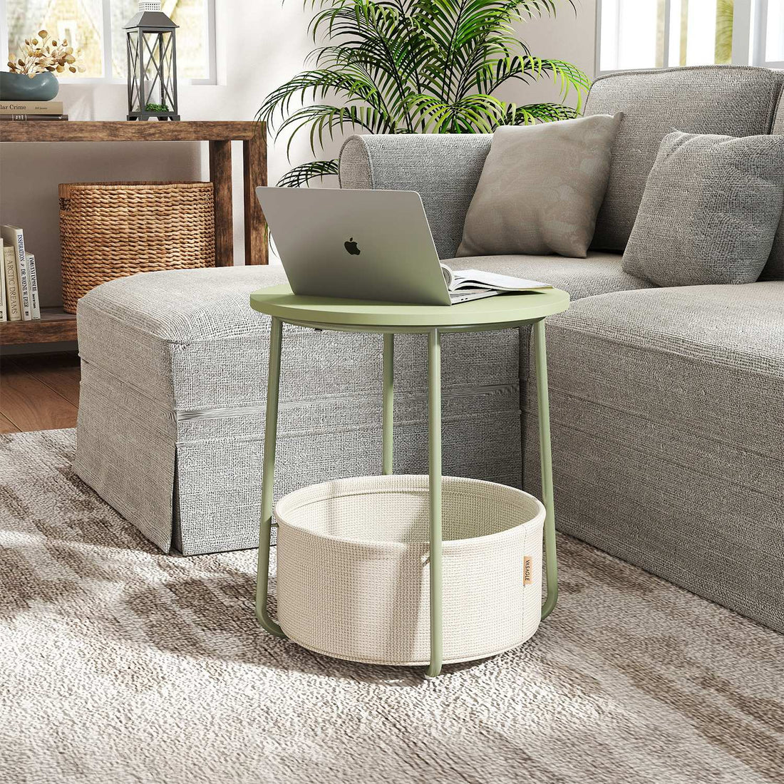 Runder Couchtisch und Beistelltisch – Ø45 x 50 cm – mit Stoffkorb