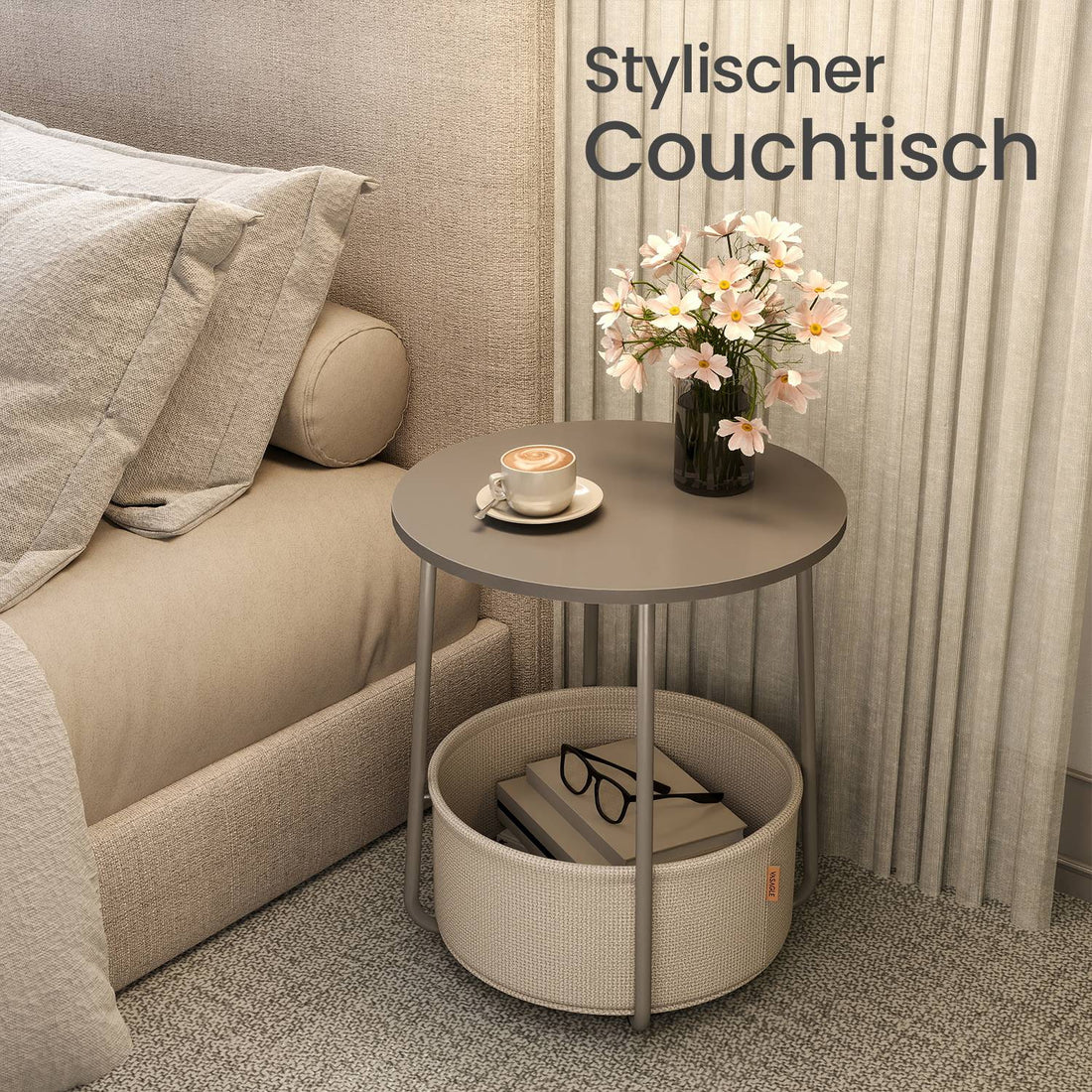 Kleiner runder Couchtisch - Beistelltisch - Spanplatte - tragbares Design - 45 x 50 cm