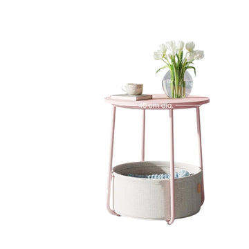 Ronde salontafel, klein - bijzettafel - ruimtebesparend - 45 x 50 cm - roze, bruin