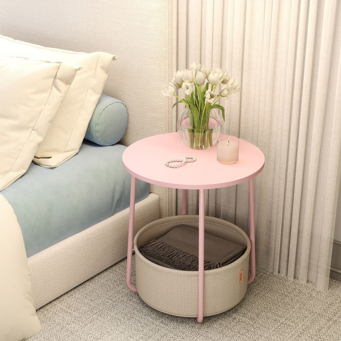 Runder Couchtisch, klein - Beistelltisch - platzsparend - 45 x 50 cm - rosa, braun