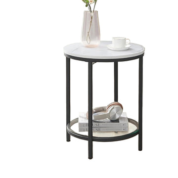 Bijzettafel met zwart frame, wit marmerlook, staal en glas - 45 x 55 cm