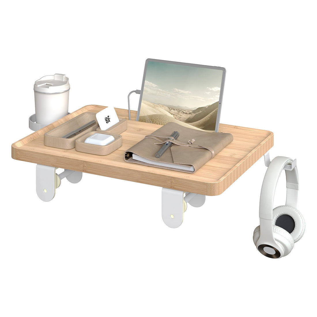 Bedplank om op te hangen met verstelbare klemmen voor telefoon | Beige | 37,8x27x7,9 cm