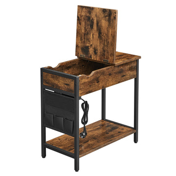 Nachtkastje met stopcontacten en USB-aansluitingen | Vintagebruin-Zwart | 31,5x60x60 cm