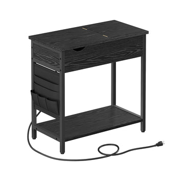 Bijzettafel nachtkastje met stopcontacten en USB-aansluitingen | Zwart | 31,5x60x60 cm