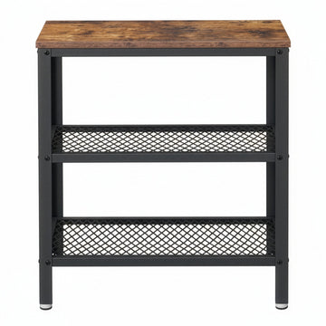 Industriële bijzettafel met 2 metalen legplanken | Vintage donkerbruin | 60x30x60 cm