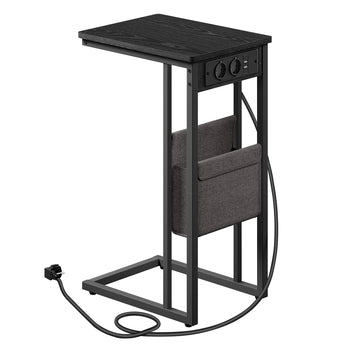 C-vormige bijzettafel met laadstation voor kleine ruimtes | Zwart | 40x30x62 cm