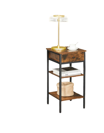 Nachtkastje met lade en open vakken - vintage bruin zwart - 35 x 35 x 70 cm