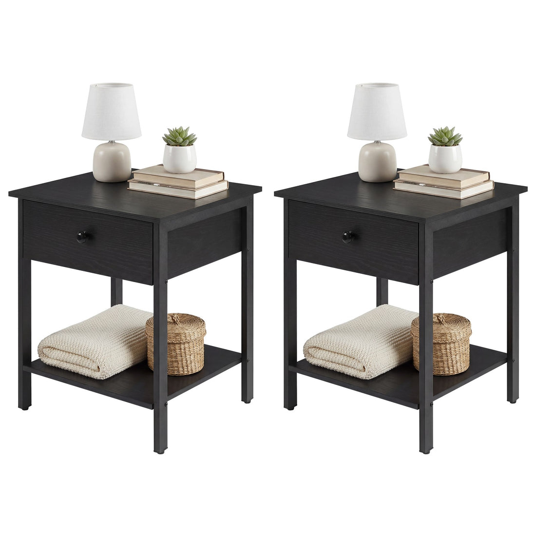 2er-Set Nachttische mit Schublade | Schwarz | 40x40x55 cm